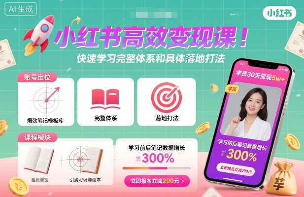 小红书高效变现课，快速学习小红书完整体系和具体落地打法-校睿铺