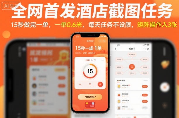 全网首发酒店截图任务，15秒做完一单，一单0.6米，每天任务不设限，矩阵操作日入3张【揭秘】-校睿铺