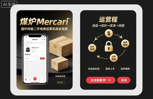 煤炉Mercari国外闲鱼二手电商运营实战全流程，仿品高利润，简单上手，闷声搞钱-校睿铺
