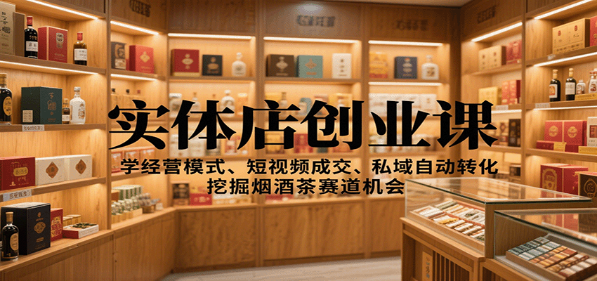 实体店创业课：学经营模式、短视频成交、私域自动转化，挖掘烟酒茶赛道机会-校睿铺