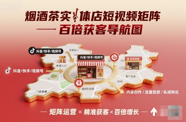 烟酒茶实体店短视频矩阵百倍获客导航图-校睿铺