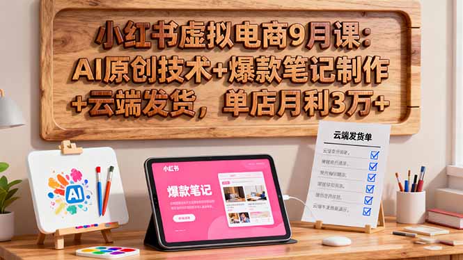 小红书虚拟电商9月课：AI原创技术+爆款笔记制作+云端发货，单店月利3万+-校睿铺