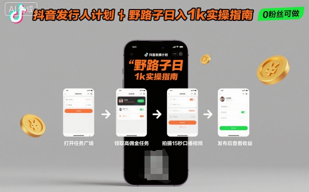 抖音发行人计划全新野路子玩法，随时随地，只要有手机，就能操作，日入1k+【揭秘】-校睿铺