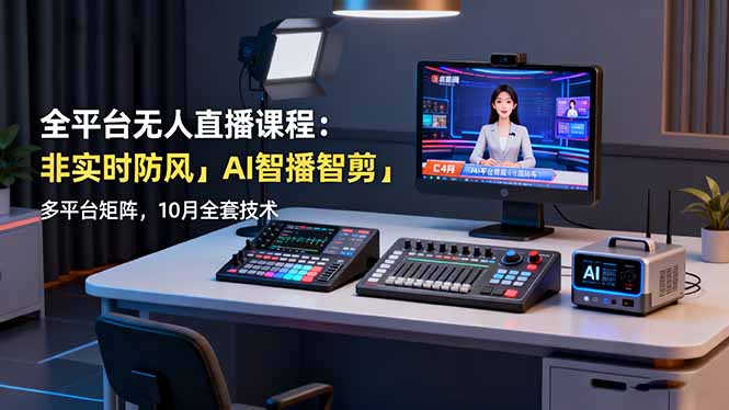 全平台无人直播课程：非实时防风＋AI智播智剪＋多平台矩阵，10月全套技术-校睿铺
