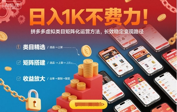 日入1K不费力！拼多多虚拟类目矩阵化运营方法，长效稳定变现路径-校睿铺