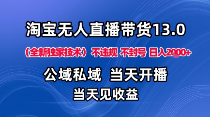淘宝无人直播13.0，公域私域技术，不封号，不违规布局下半年旺季赛道，日入1K+(独家技术)【揭秘】-校睿铺