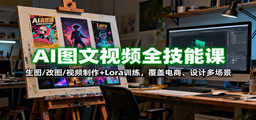 AI图文视频全技能课：生图/改图/视频制作+Lora训练，覆盖电商 、设计多场景-校睿铺