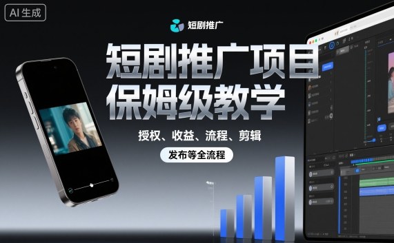 短剧推广项目保姆级教学，授权、收益、流程、剪辑，发布等全流程-校睿铺