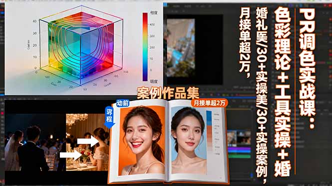 PR调色实战课：色彩理论+工具实操+婚礼医美/30+实操案例，月接单超2万-校睿铺