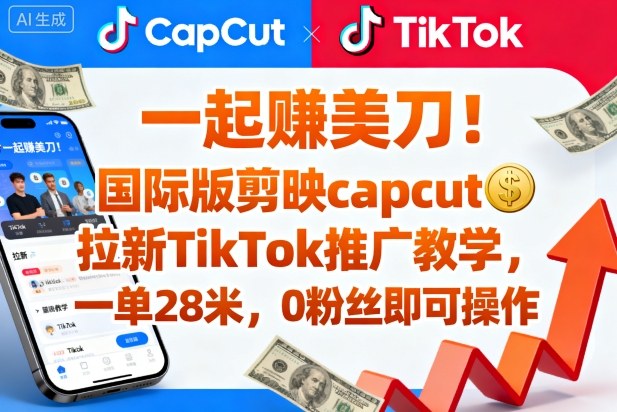 一起賺美刀！国际版剪映capcut拉新TikTok推广教学，一单28米，0粉丝即可操作(附推广入口和教学)-校睿铺