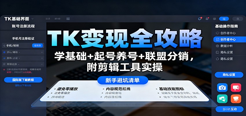TK变现全攻略：学基础+起号养号+联盟分销，附剪辑工具实操-校睿铺