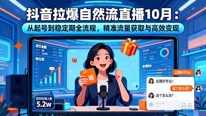 抖音拉爆自然流直播10月：从起号到稳定期全流程，精准流量获取与高效变现-校睿铺