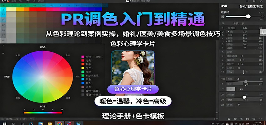 PR调色入门到精通：从色彩理论到案例实操，婚礼/医美/美食多场景调色技巧-校睿铺