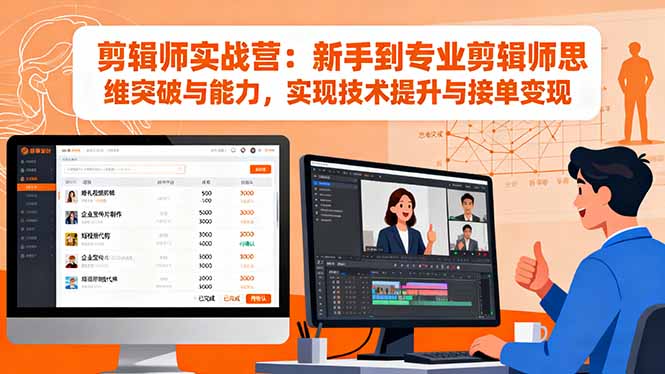 剪辑师实战营：新手到专业剪辑师思维突破与能力，实现技术提升与接单变现-校睿铺