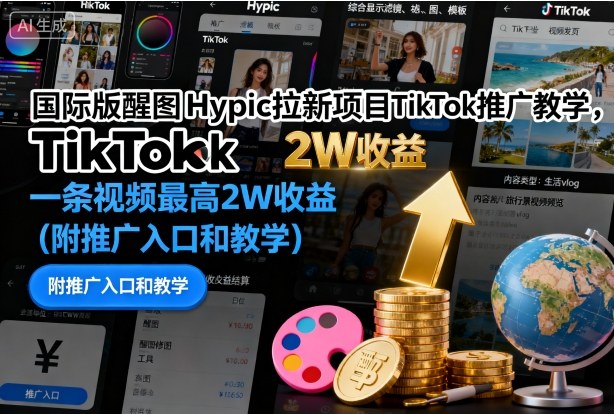 国际版醒图Hypic拉新项目TikTok推广教学，一条视频最高2W收益(附推广入口和教学)-校睿铺