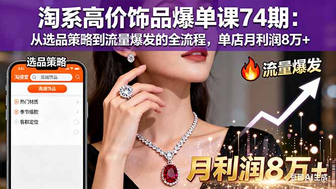 淘系高价饰品爆单课74期：从选品策略到流量爆发的全流程，单店月利润8万+-校睿铺