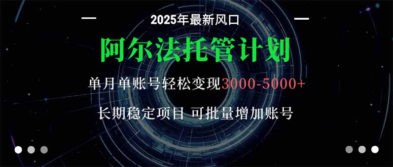 阿尔法托管计划 单账号月入3000-5000，长期稳定项目，新手小白轻松上手。-校睿铺