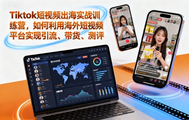 Tiktok短视频出海实战训练营，如何利用海外短视频平台实现引流、带货、测评-校睿铺