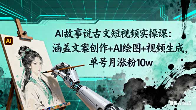 AI故事说古文短视频实操课：涵盖文案创作+AI绘图+视频生成，单号月涨粉10w-校睿铺