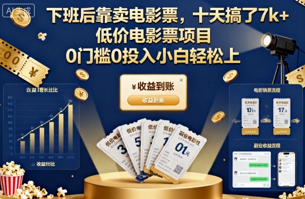 下班后靠卖电影票，十天搞了7k+，低价电影票项目，0门槛0投入小白轻松上手【揭秘】-校睿铺