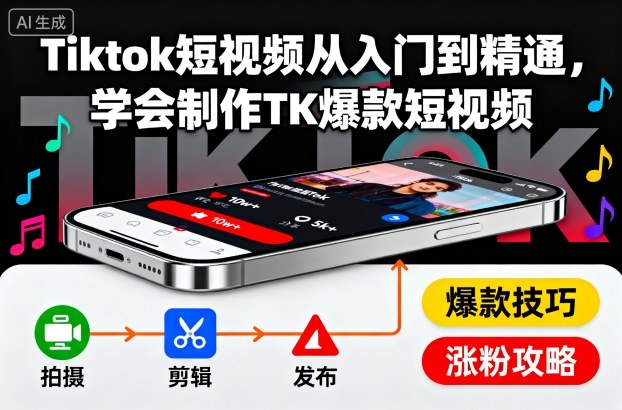Tiktok短视频从入门到精通，学会制作TK爆款短视频-校睿铺