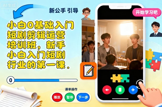 小白0基础入门短剧剪辑运营培训班，新手小白入门短剧行业的第一课-校睿铺