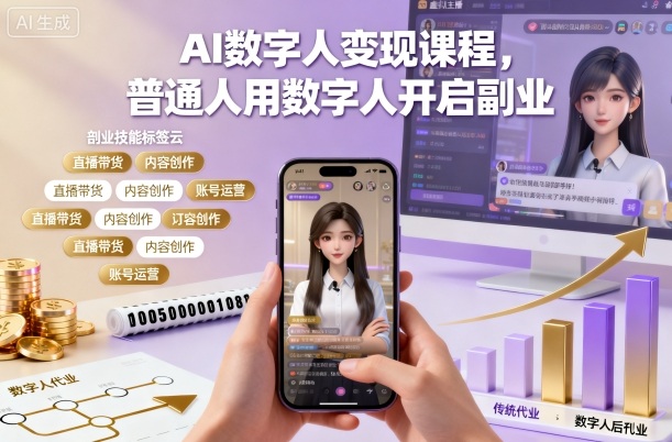 AI数字人变现课程，普通人用数字人开启副业-校睿铺