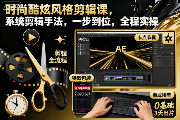 时尚酷炫风格剪辑课，系统剪辑手法，一步到位，全程实操-校睿铺