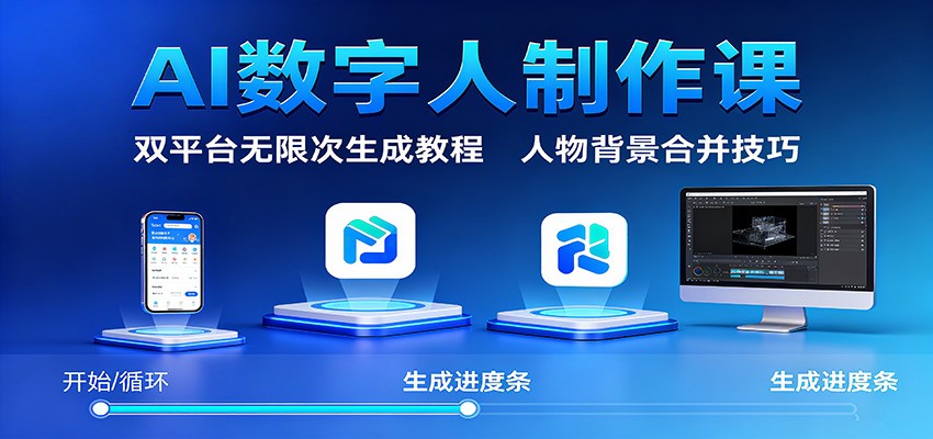 AI数字人制作课：双平台无限次生成教程，人物背景合并技巧-校睿铺