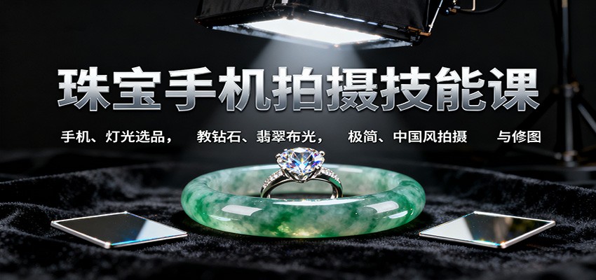 珠宝手机拍摄技能课:手机、 灯光选品，教钻石、翡翠布光，极简、中国风拍摄与修图-校睿铺