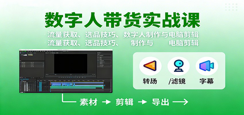 数字人变现实战课：流量获取、选品技巧、数字人制作与电脑剪辑-校睿铺