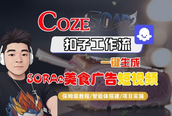 Coze扣子智能体工作流一键生成“SORA2美食广告“短视频，全流程保姆级教学-校睿铺