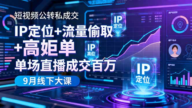 短视频公转私成交9月线下大课，IP定位+流量偷取+高客单，单场直播成交百万-校睿铺