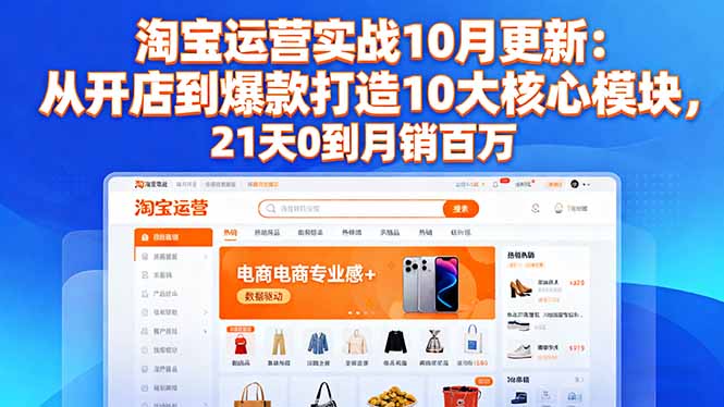 淘宝运营实战10月更新：从开店到爆款打造10大核心模块，21天0到月销百万-校睿铺