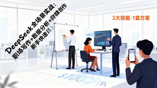 DeepSeek全场景实战：职场写作+数据分析+自媒体创作，新手快速月入过万-校睿铺