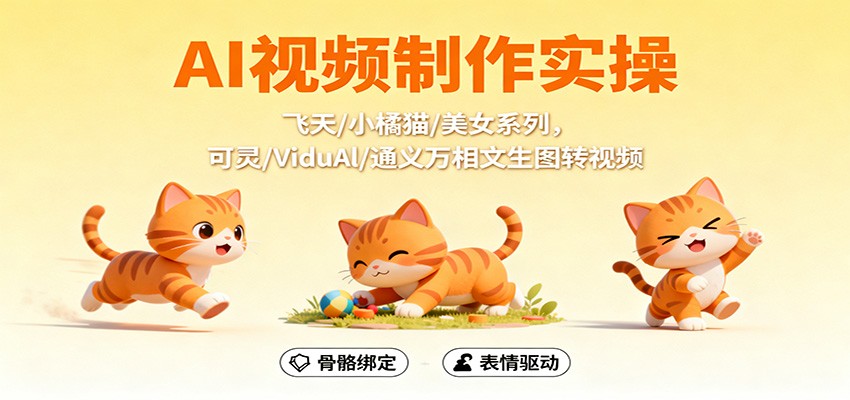 AI视频制作实操，飞天/小橘猫/美女系列，可灵/ViduAl/通义万相文生图转视频-校睿铺