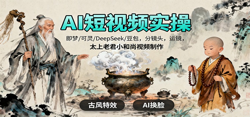 AI短视频实操，即梦/可灵/DeepSeek/豆包，分镜头，运镜，太上老君小和尚视频制作-校睿铺