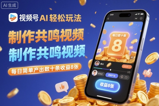 视频号AI轻松玩法，制作共鸣视频，每日简单产出数十条收益8张-校睿铺