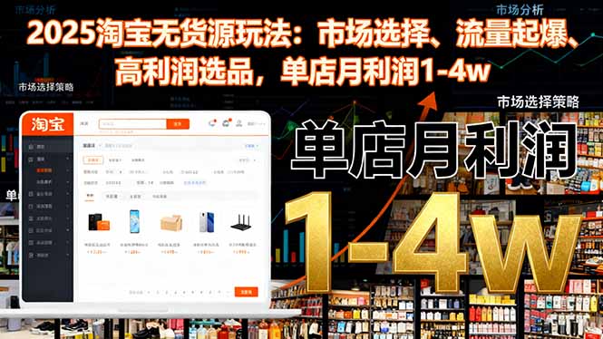 2025淘宝无货源玩法：市场选择、流量起爆、高利润选品，单店月利润1-4w-校睿铺