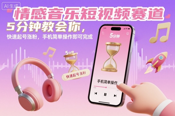 情感音乐短视频赛道，5分钟教会你，快速起号涨粉，手机简单操作即可完成-校睿铺