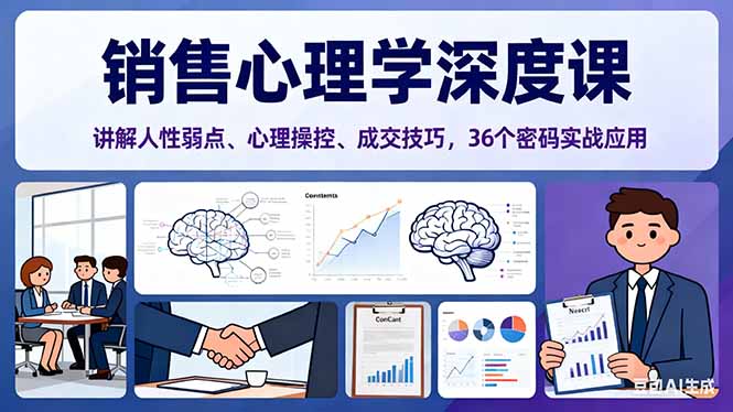 销售心理学深度课，讲解人性弱点、心理操控、成交技巧，36个密码实战应用-校睿铺
