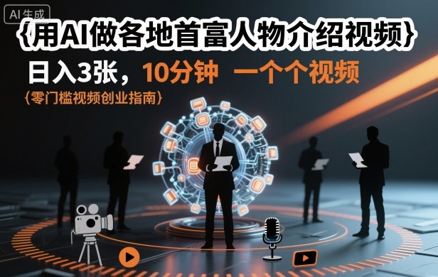 用AI做各地首富人物介绍视频，日入3张，10分钟一个视频-校睿铺