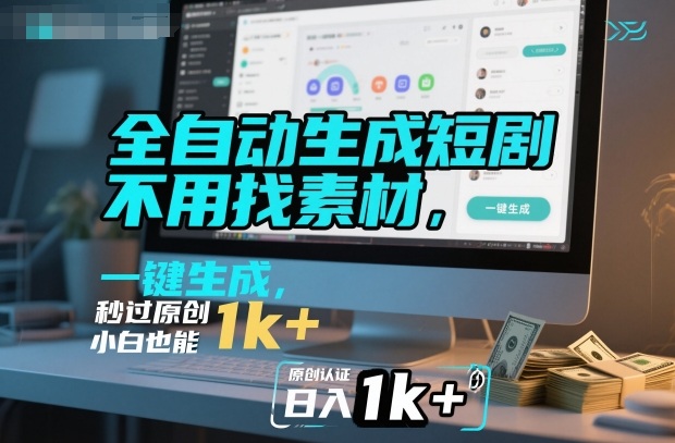 全自动生成短剧，不用找素材，不用剪辑，一键生成，秒过原创，小白也能轻松日入1k+【揭秘】-校睿铺