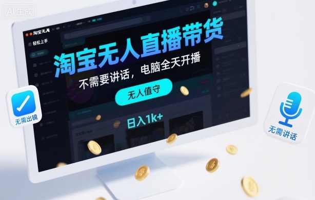 淘宝无人直播带货，不需要出镜，不需要讲话，电脑全天开播，轻松上手，日入1k+【揭秘】-校睿铺