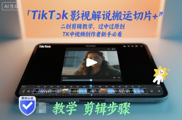 TikTok影视解说搬运切片+二创剪辑教学，过中过原创，TK中视频创作者新手必看-校睿铺