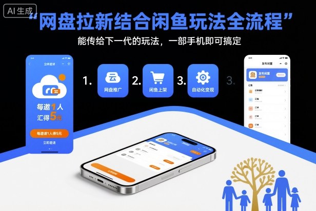 网盘拉新结合闲鱼玩法全流程，能传给下一代的玩法，一部手机即可搞定(附入口渠道以及实操教程)-校睿铺