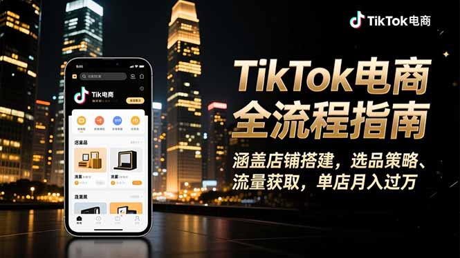 TikTok电商全流程指南，涵盖店铺搭建、选品策略、流量获取，单店月入过万-校睿铺