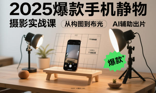 2025爆款手机静物摄影实战课，从构图到布光，不用贵设备，AI辅助出片-校睿铺