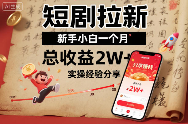 短剧拉新新手小白一个月总收益2W+实操经验分享-校睿铺