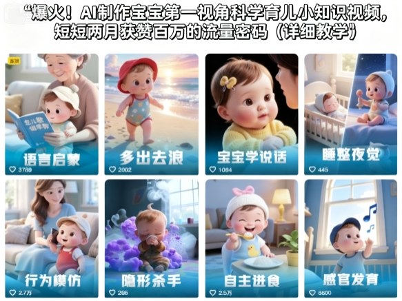 爆火！AI制作宝宝第一视角科学育儿小知识视频，短短两月获赞百万的流量密码(详细教学)-校睿铺